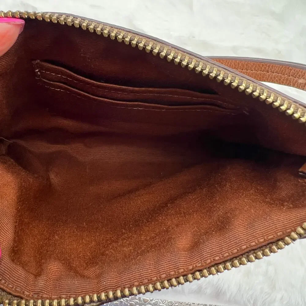 Coach Signature Monogram Brown Zip Pouch Morgan Canvas Wristlet Retro F65060